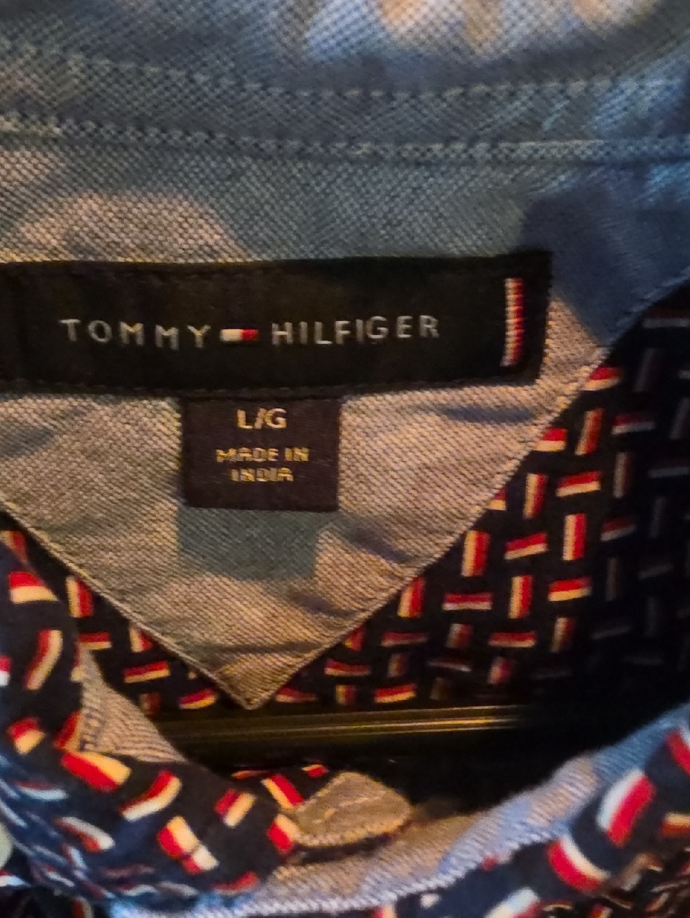 Tommy Hilfiger Navy Shirt with Red and White Pattern. NWOT